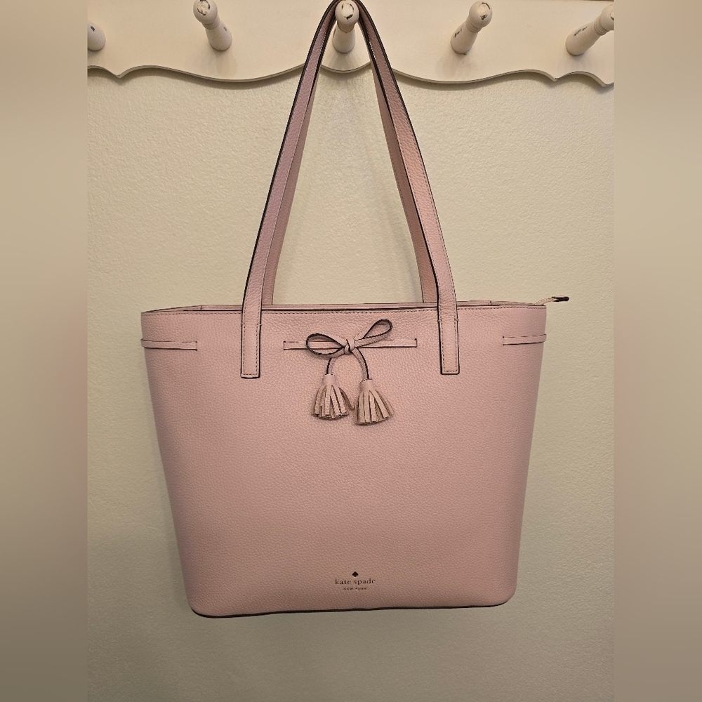 NWT Kate Spade Pebbled Leather Medium Top Zip Tote Bag, Rose Smoke - Picture 3 of 9